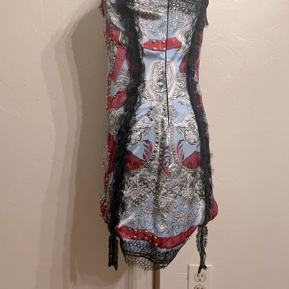 VERSACE SILK LACE TRIMMED PRINTED MINI SLIP DRESS EU 36 XS - Picture 7 of 11